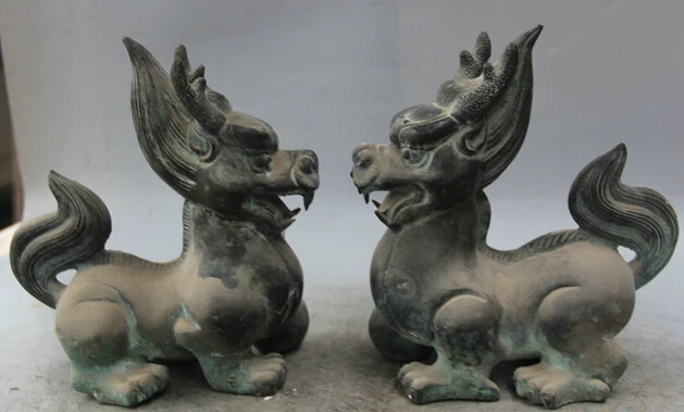 JP S0524 8 &quotКитайский Бронзовый феншуй Сфера Единорог зверь Pi Xiu статуя скульптура