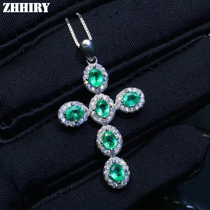 Ожерелье ZHHIRY из настоящего Изумрудного драгоценного камня подвеска серебра 925