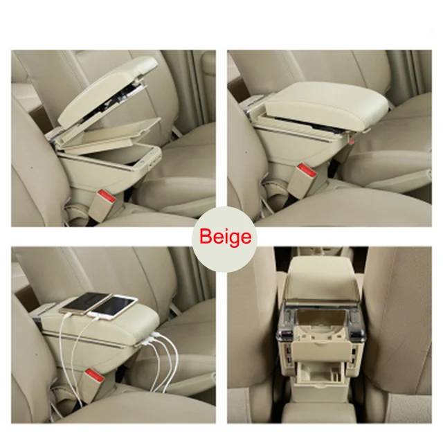 Beige Для Honda Fit Jazz 2008-2013 автомобильный подлокотник с зарядкой от usb, двойной слой, центральный магазин, держатель для чашки, пепельница, стиль - Название цвета: Beige