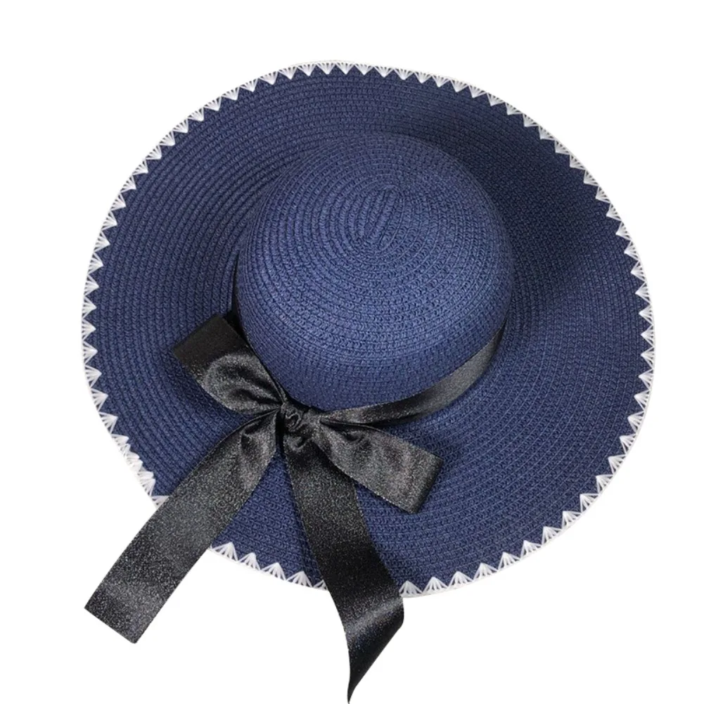 Summer Women Flat Sun Hat European Casual Fashion Elegant Bowknot Wide Brim Sunshade Holiday Beach Cap Sunhat Female Girls | Аксессуары