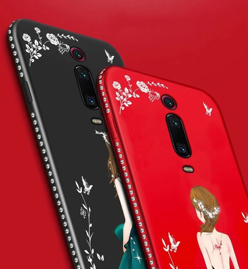 

For Xiaomi Redmi K20 Pro Case Global diamond silicone Phone Cover For Redmi K20Pro Xiaomi Mi 9T Pro Mi9T Case Coque rope holder