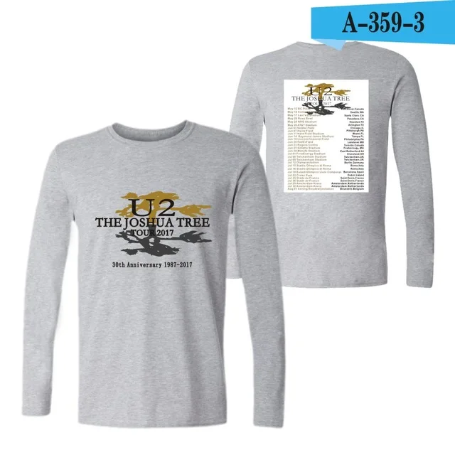 U2 брендовая футболка с длинным рукавом для мужчин и женщин Crewneck U2 band printed Футболка мужская хип-хоп футболка Топы унисекс Одежда XS-4XL - Цвет: gray