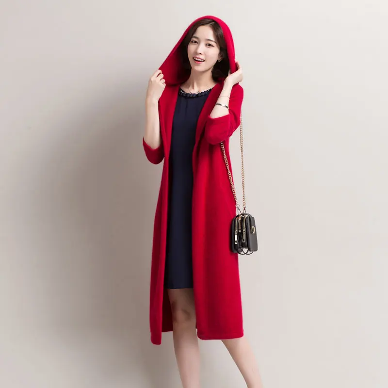 Long Wool Knitted Coat Women's Sweater 2018 Spring-Autumn Red Woolly Clothes Korean Thin Ladies Cardigan CH452 |