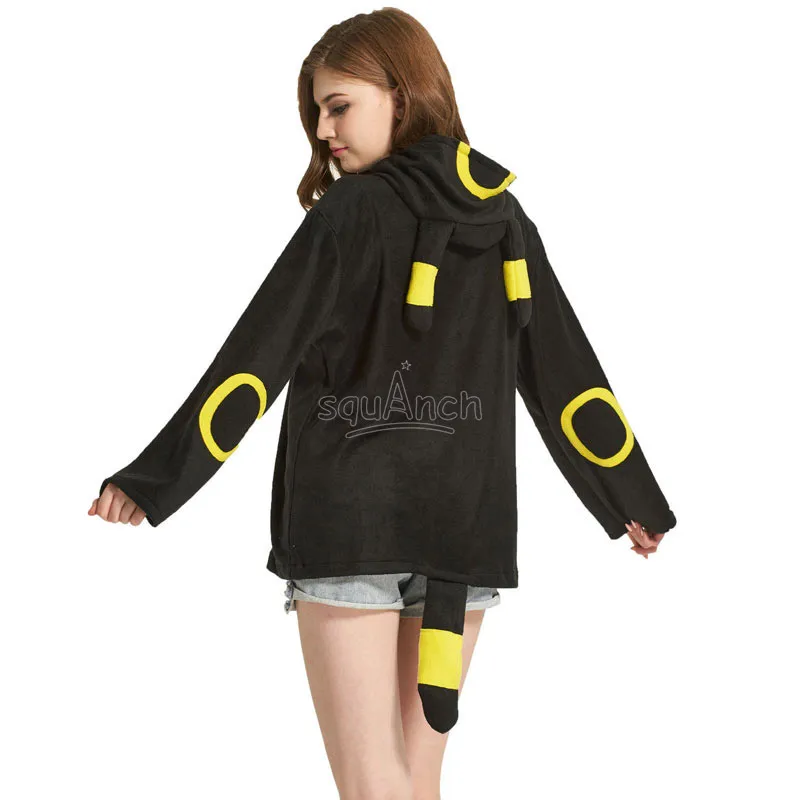 Umbreon Толстовка мультфильм Аниме толстовки черная молния куртка с капюшоном для взрослых пара забавные свободные с длинным рукавом Вечерние