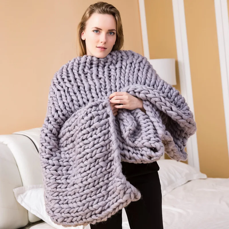 Одеяло вязаное толстое ручной работы из шерсти мериноса 1 шт.|Шаль| |