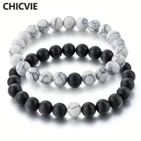 chicvie white black couple distance bracelets bangles for men women lovers classic natural stone beaded bracelets sbr180072bkwh
