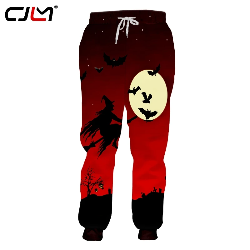 

CJLM Men's Halloween Interesting Broom Witch 3D Printed Animal Black Bat Sweatpants Yellow Moon Man Spandex Gothic Clothing