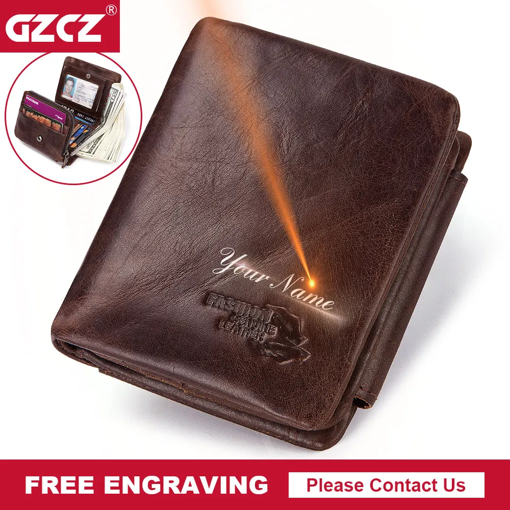 GZCZ 100% натуральная кожа мужские кошельки на молнии портмоне Короткий Мужской