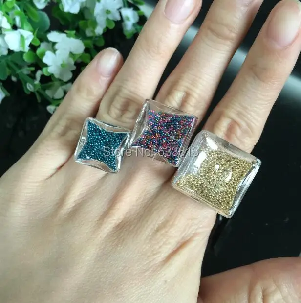 Бесплатная доставка 20 наборов по 16/18/20/25 мм Квадратные жидкие кольца Стеклянная сфера Пузырчатый флакон кольца Крышка Шар Пузырьковых флаконов