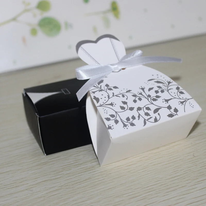 

50set/100pcs Tuxedo Dress Groom Bridal Party Wedding Favor Gift Ribbon Candy Boxes Bridegroom Bride