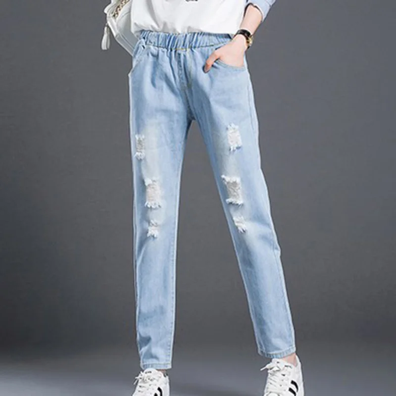 2018 Новый Эластичные высокая посадка Джинсы женские джинсовые штаны бойфренда