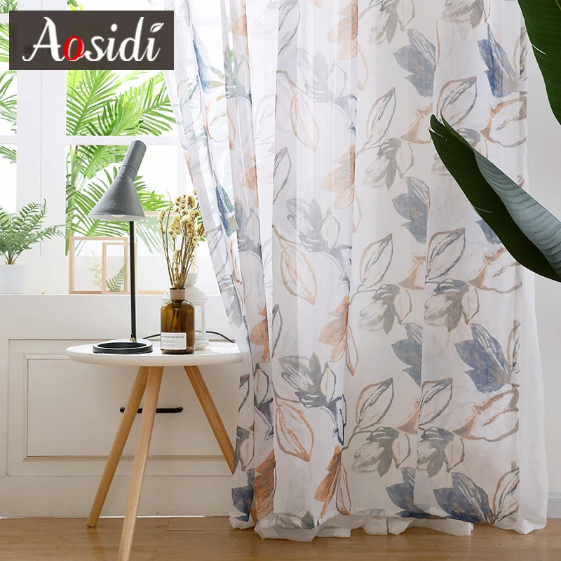 Тюлевые занавески AOSIDI в китайском стиле с принтом листьев для гостиной шторы из
