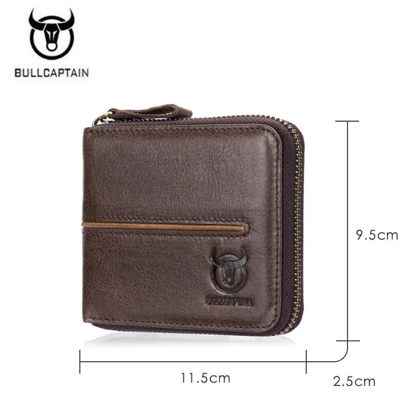 BULLCAPTAIN 100% мужской кошелек из натуральной кожи RFID новинка на молнии короткие