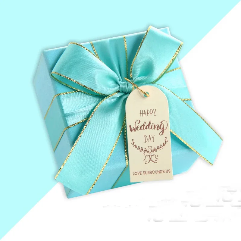 100 шт./заказ Пользовательские Элегантный квадратный Обручение Baby shower вечерние коробки конфет Шоколад невесты свадебный подарок пользу поле для гостей - Цвет: Синий