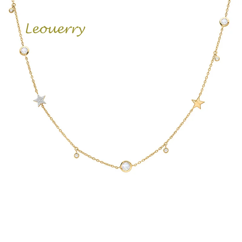 

Leouerry 925 Sterling Silver Star Pendant Necklace Zircon Choker Clavicular Chain Necklace for Women Fine Jewelry Gift