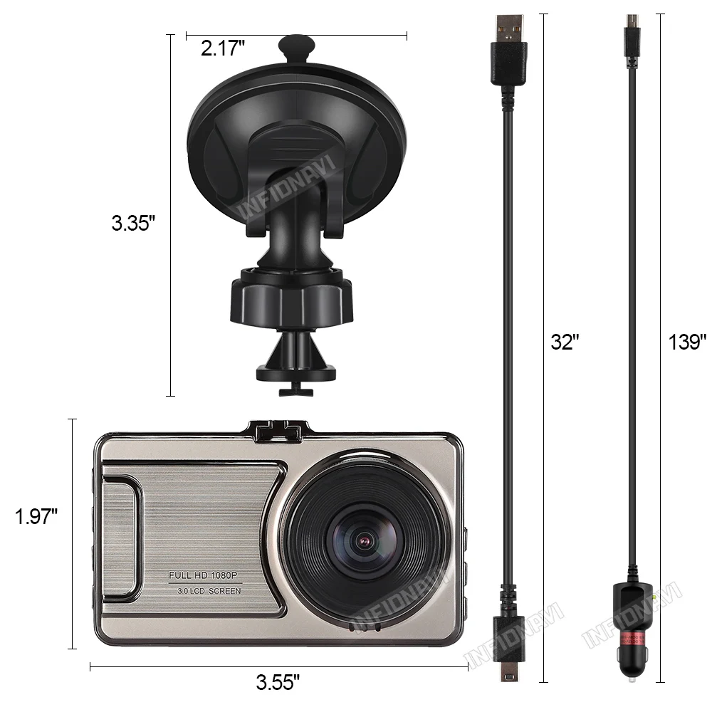 3 дюймовый Видеорегистраторы для автомобилей 1080 P FHD 170 градусов Широкий формат