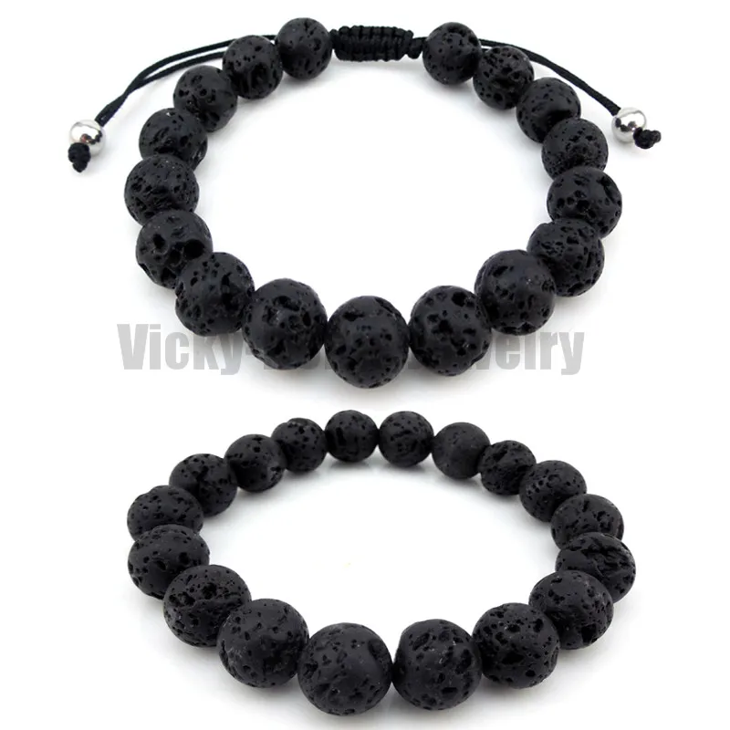 Модный черный глиняный браслет 10 мм Круглый из нержавеющей стали Лава Бесплатная