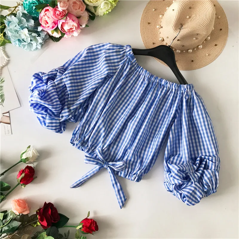 Neploe Korean Fashion Plaid Women Shirts New Arrivals Sexy Slash neck Bow Lace Up Blouse Long Sleeve Casual Female Blusas 66876 |
