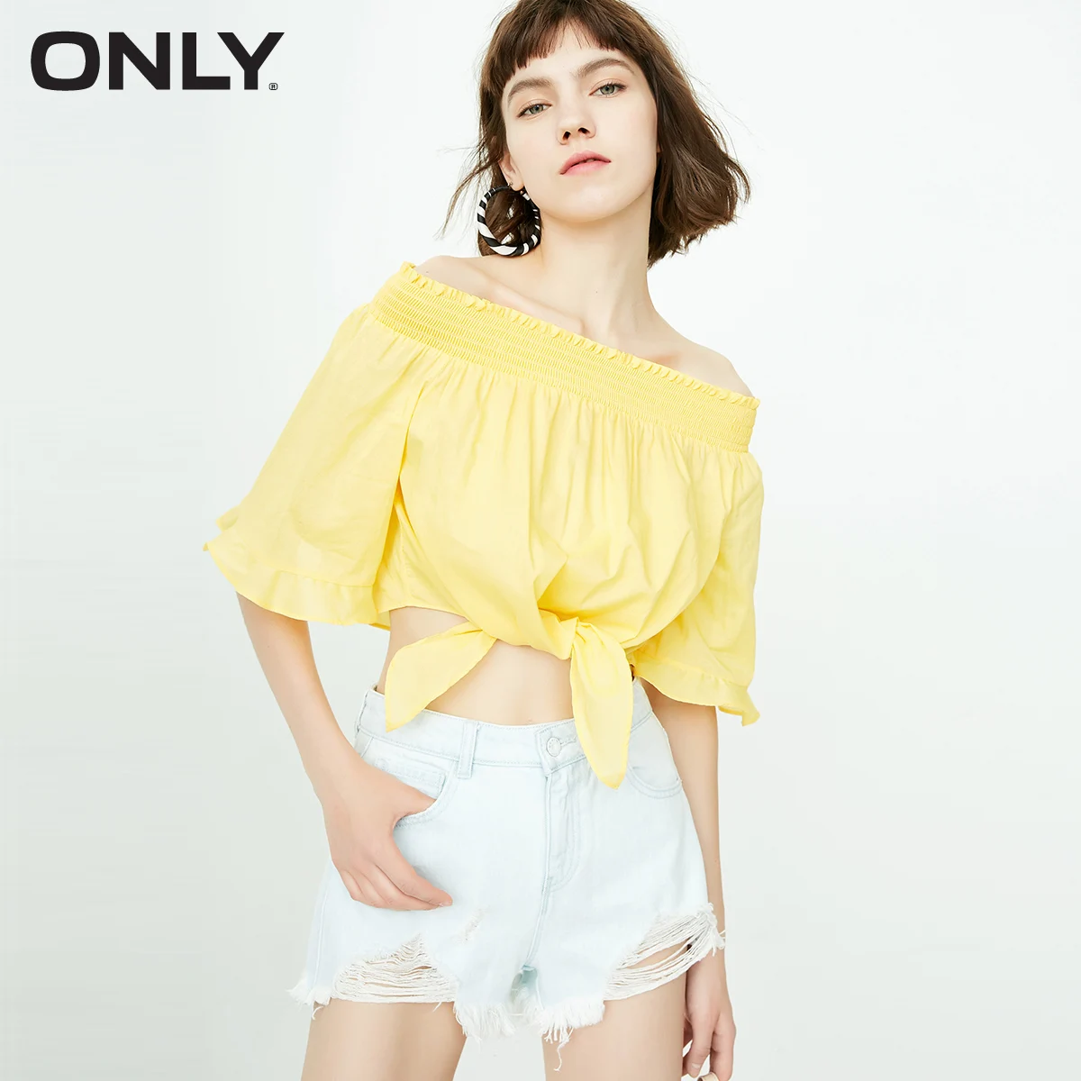 ONLY Summer Women's Candy Color Ripped Raw-edge Denim Shorts |118343523 - Цвет: 110 Jeans Blue