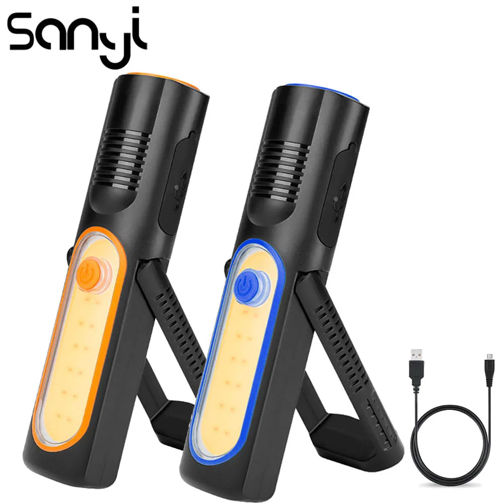 Портативный фонарик SANYI с двойным USB интерфейсом магнитный Встроенный