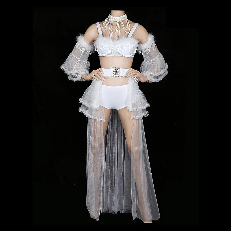 Women Nightclub Jazz Dance Costume Hip Hop Stage Clothes For Singers Dj Holographic White Party Outfits Lady DL2966 | Тематическая