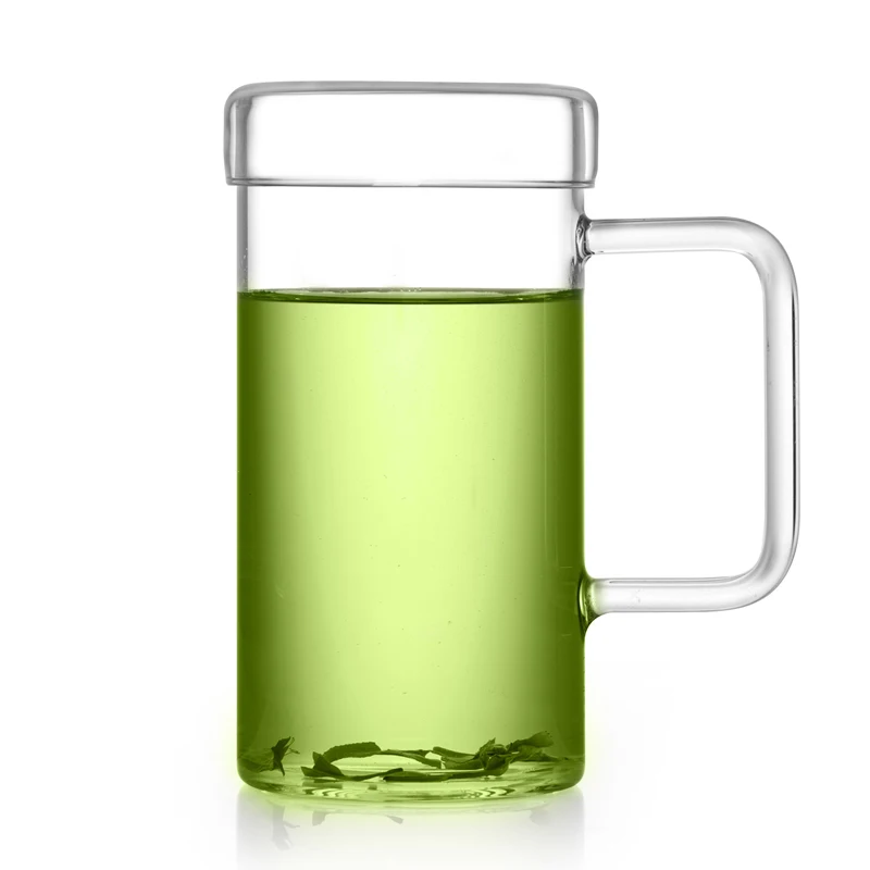 Large capacity 650ml lid glass cup lounged teacup tape transparent tea set |