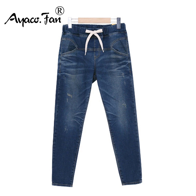 

2022 Spring Autumn Women Jeans Harem Pants 5XL Blue Mid Waist Full Length Lady Loose Women Pants Lady Long Trousers