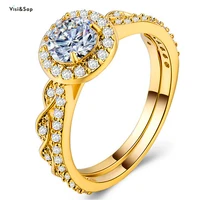 visisap elegant gold color icedout wedding rings for women couple ring set dropshipping dropshipping fashion jewelry b987