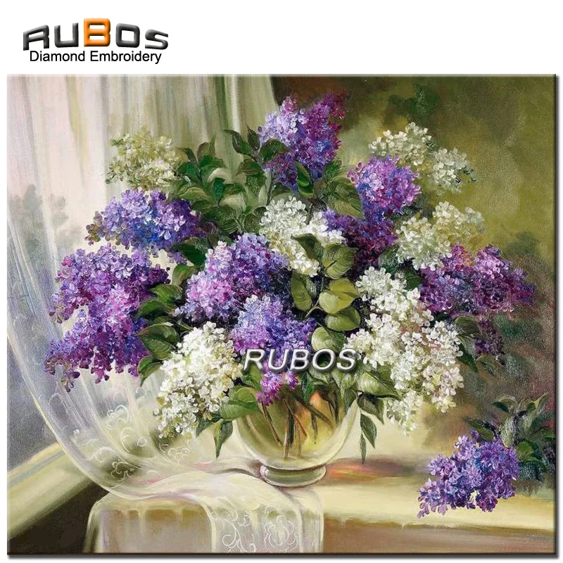 RUBOS DIY 5D сиреневые цветы алмазы мозаика Алмазная картина Картина Алмазный Узор страз для вышитый Декор