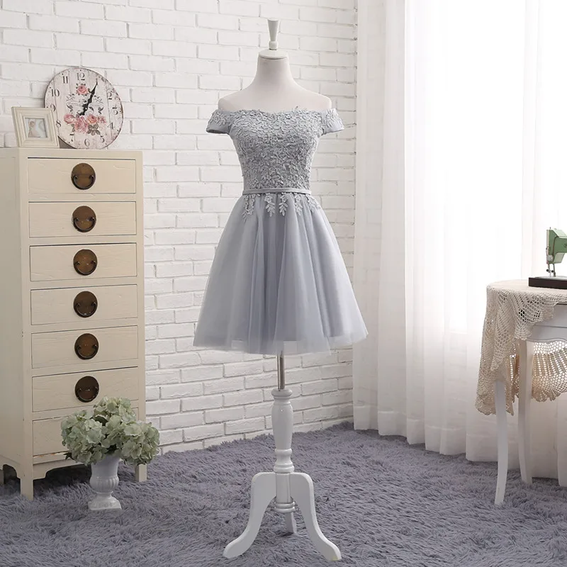 Short 85 cm MNZ502X# кружевные платья подружки невесты, Новинка осени, короткое платье средней длины, стильное платье для выпускного вечера для девочек цвета шампанского, синего цвета, размера плюс, на заказ - Цвет: Short 85 cm