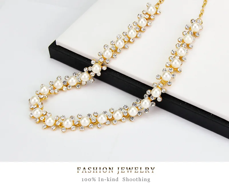 Elegant Simulated Pearl Earrings Necklace Set for Women Wedding Jewelry Sets Vintage Crystal Gorgeous Bridal Party F | Украшения и