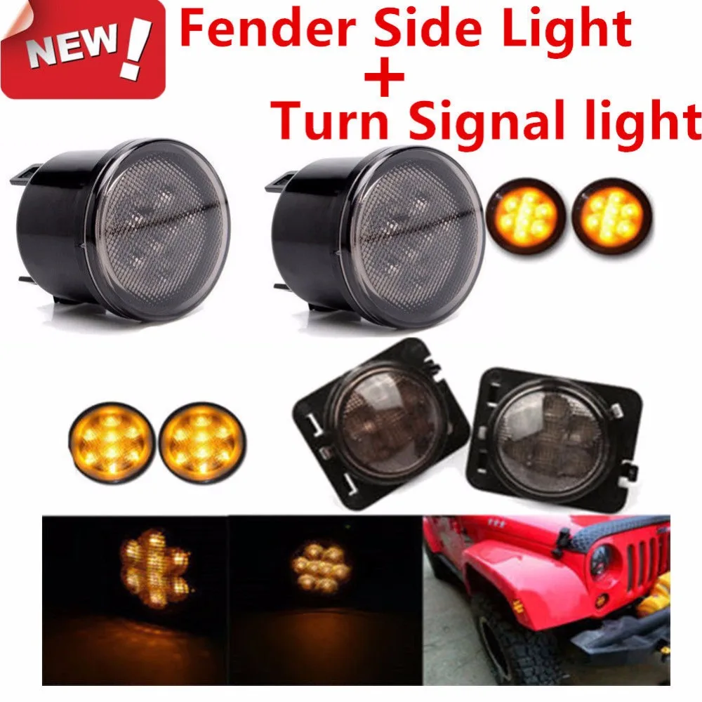 

Triclicks Amber LED Lamp DRL Headlight Front Grill Fender Flares Side Light Marker Turn Signal Lights For Jeep Wrangler 07-2016