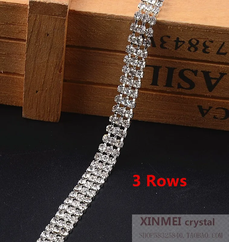3mm 3 rows silver 1 ярд/лот стеклянные кристаллы, стразы для отделки 2-6 строк, очень близкие Стразы, стразы для торта, окантовка, аппликация из серебристого золота SS12/SS16 - Цвет: 3mm 3 rows silver
