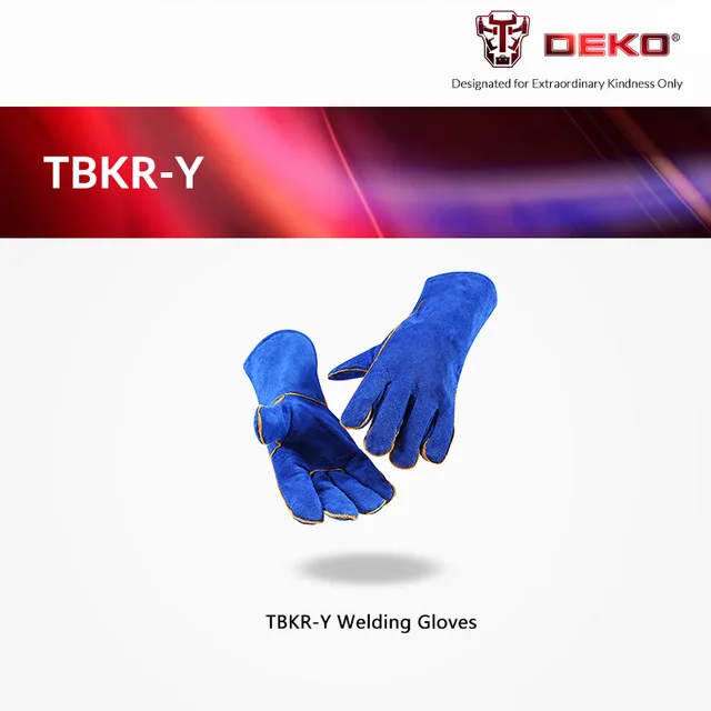 Blue DEKO 15 дюймов Высокое качество кожаные сварочные перчатки для TIG/MIG сварщиков дома DIY Деревообработка/камин/плита/барбекю/садоводство - Цвет: Blue