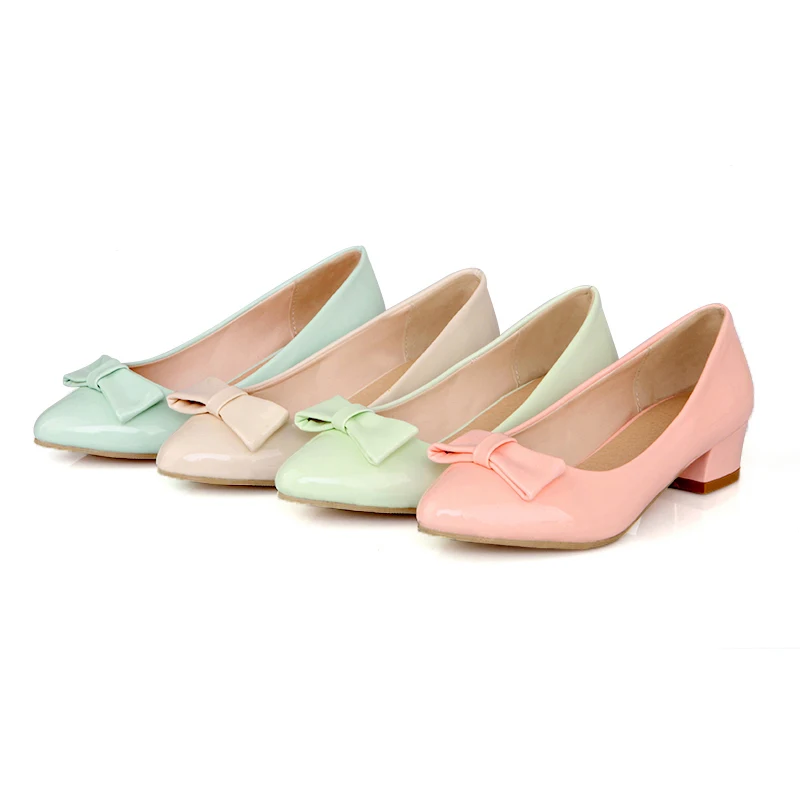 Женская мода острым носом высокие каблуки лук квадратный каблук туфли партии