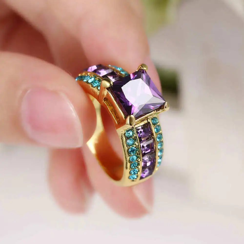 Женское Обручальное кольцо с фианитом 8x8 мм|engagement ring blue|wedding engagement ringfinger |