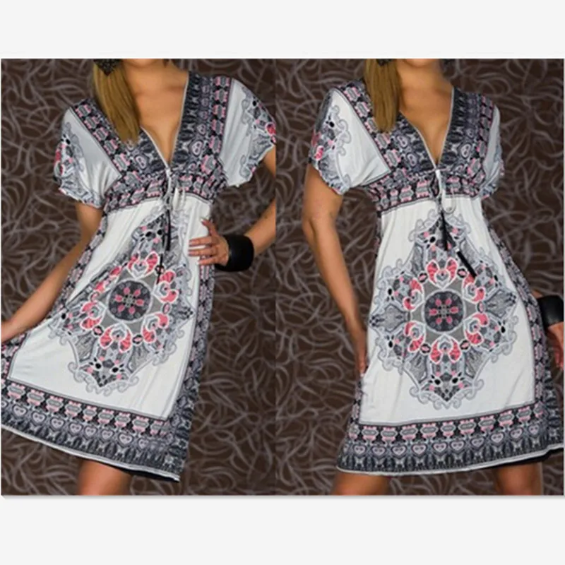 2016 Горячие Продажа Женщины Сексуальное Лето Цветочный Пляж Boho Макси Сарафан