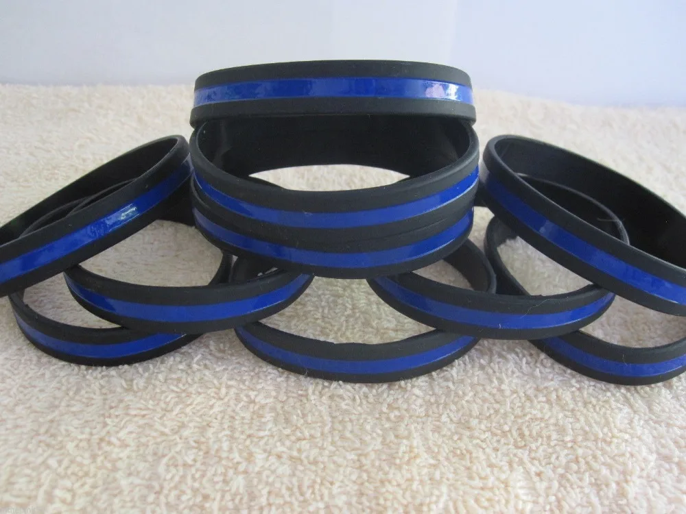 Тонкий силиконовый браслет с синей линией полицейский поддержка