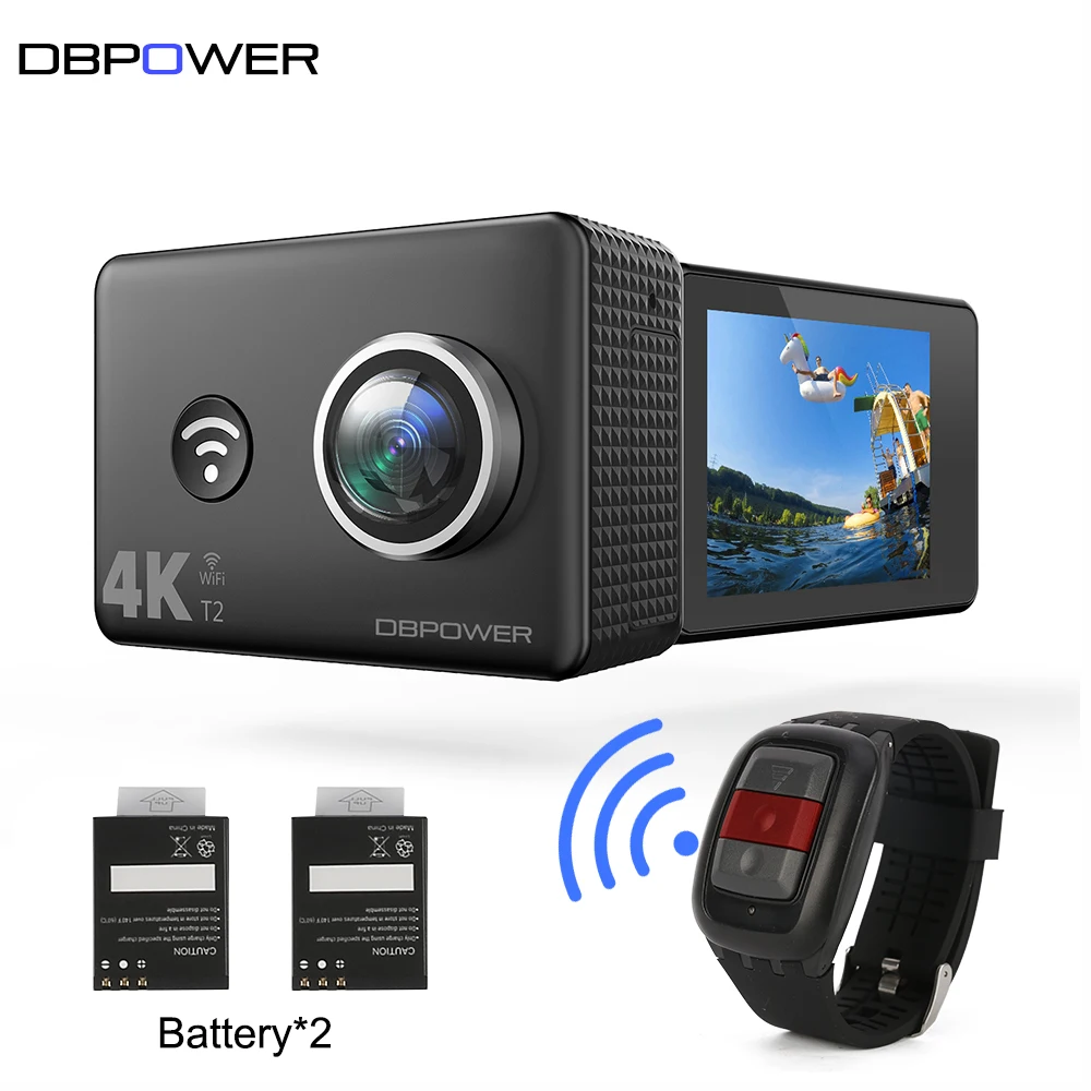 DBPOWER T2 4 К действие Камера 14MP 7 г объектив ультра FHD Водонепроницаемый Спорт Cam с 2