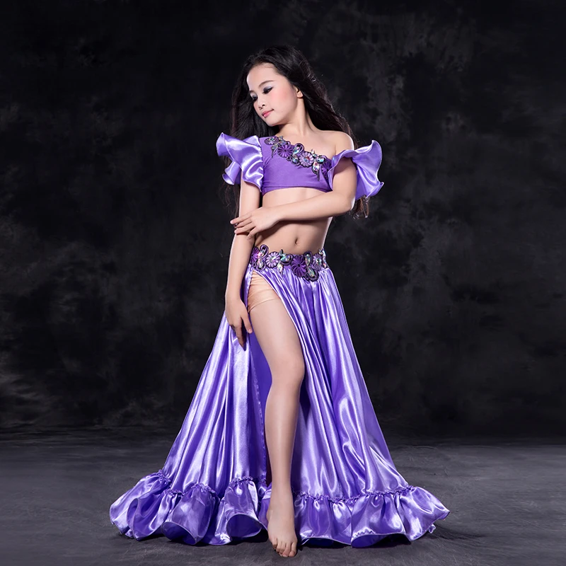 

2018 New Girls Belly Dance Competition Costume Tops+Skirt 2 Pieces Set Children Upscale Indian Dance Performance Suit 6 Colors