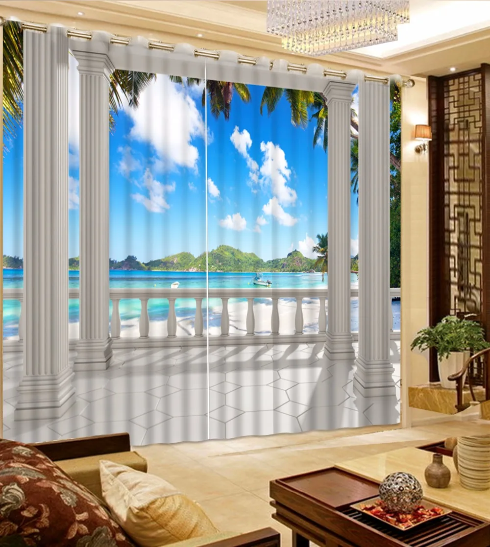 Европейские римские занавески украшение для дома пляжного ландшафта гостиной