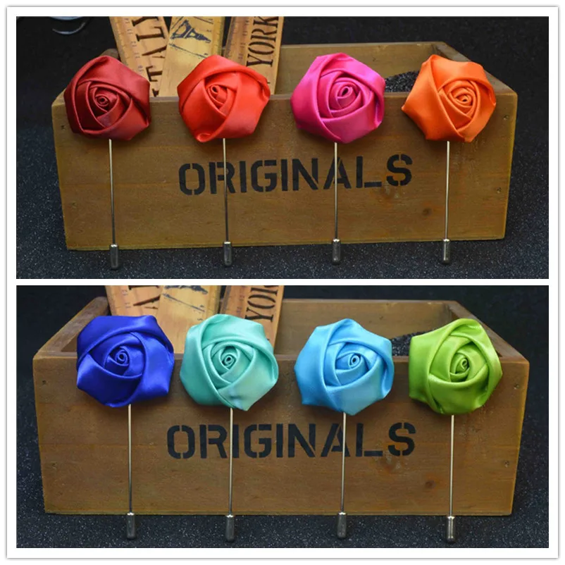 

18 Colors Rose Flower Handmade Boutonniere Stick Brooch Pin for Wedding Bridegroom Lapel Pin Men's Suits Flower Brooches