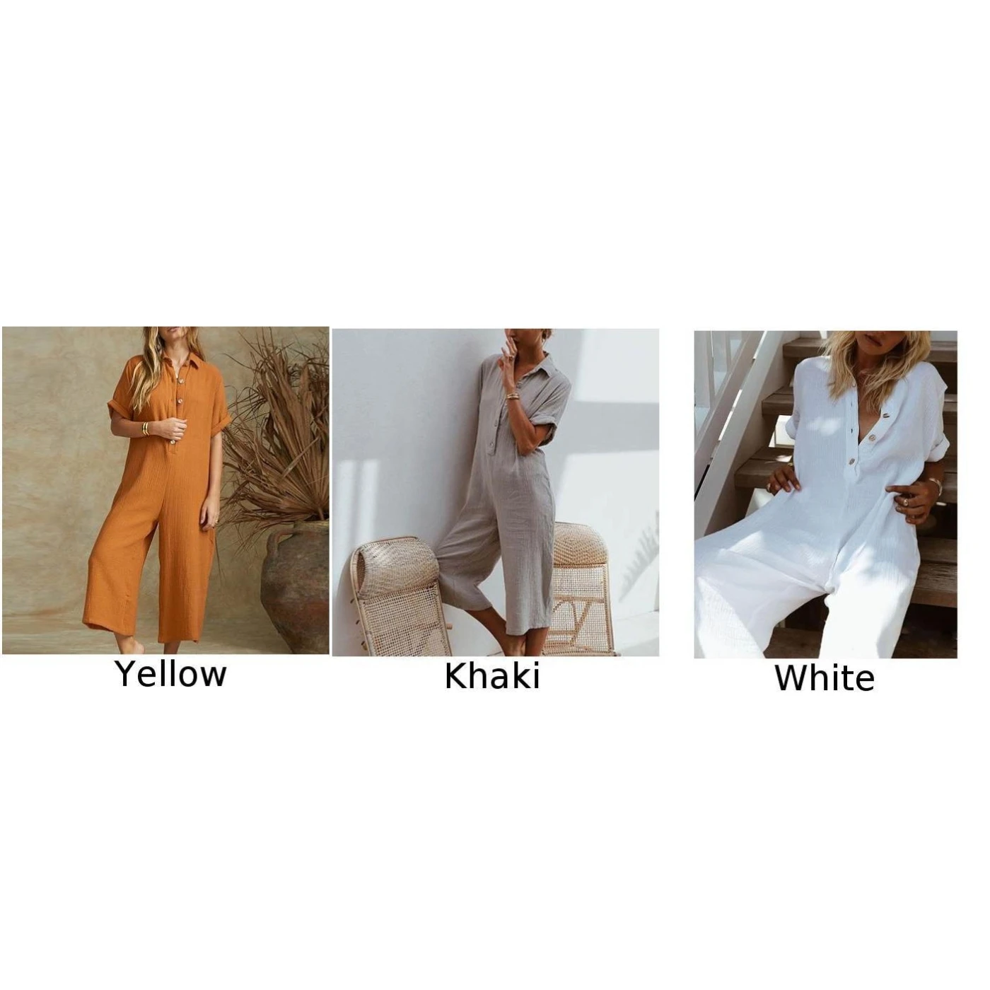 Baggy Jumpsuit Streetwear Clubwear Harem Summer Loose Short Sleeve Casual Buttons Collar Overalls Beach Party Fashion | Женская одежда