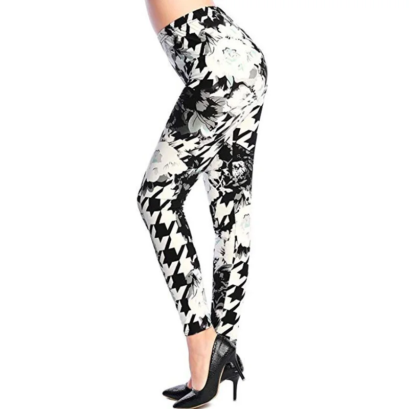 

CHSDCSI High Waist Pants Women Leggings Fashion Flora Printing Sexy Legging Fitness Leggins Grid Plaid Stripe Trousers