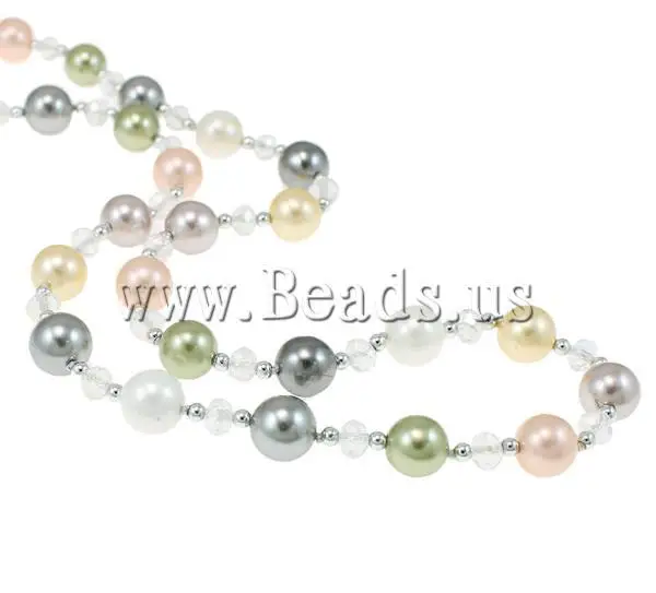 Free Shipping South Sea Shell Necklace with Crystal & Brass Round multi colored 10mm Length:31.5 Inch 12Strands/Bag|necklace dream|shell