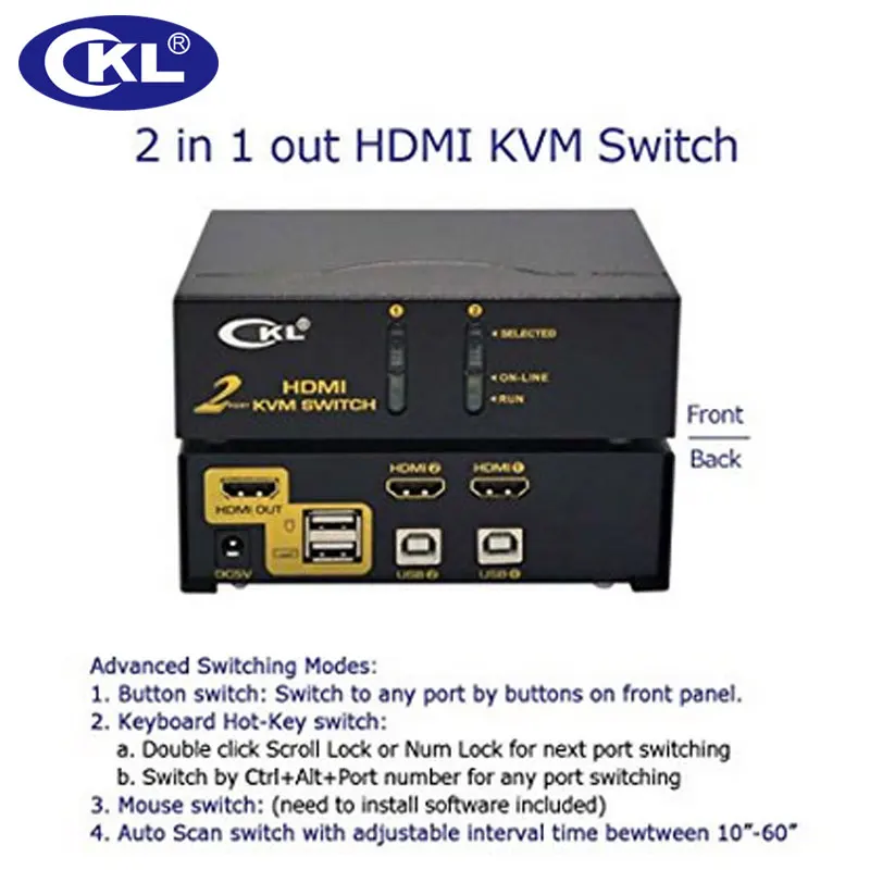 Переключатель KVM HDMI 2 порта поддержка портов автоматическое сканирование ключ