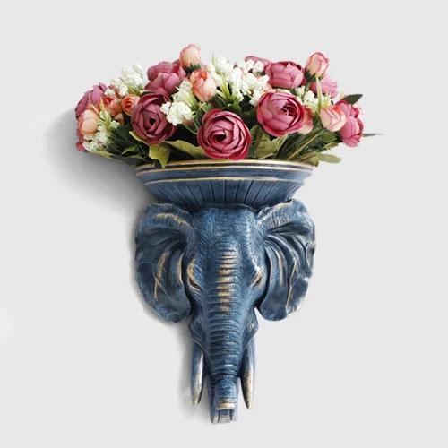 Elephant V1 Настенная ваза из смолы с головой животного, украшение для дома, подвесная Фреска, ремесла для гостиной, искусственный цветочный горшок, украшения, кулон, искусство, Свадебный сад - Цвет: Elephant V1