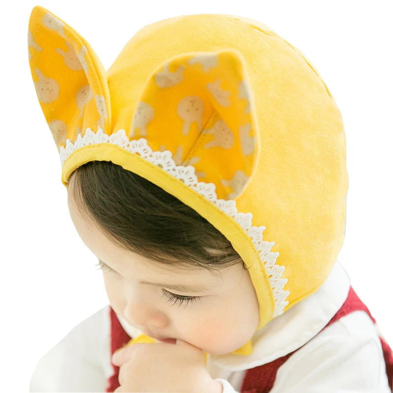 Newest Baby Rabbit Hat 100% Cotton Lace Infant Boys Girls Cartoon Ear Cuff Newborn Photography Props Animal Caps 6-12M | Детская одежда