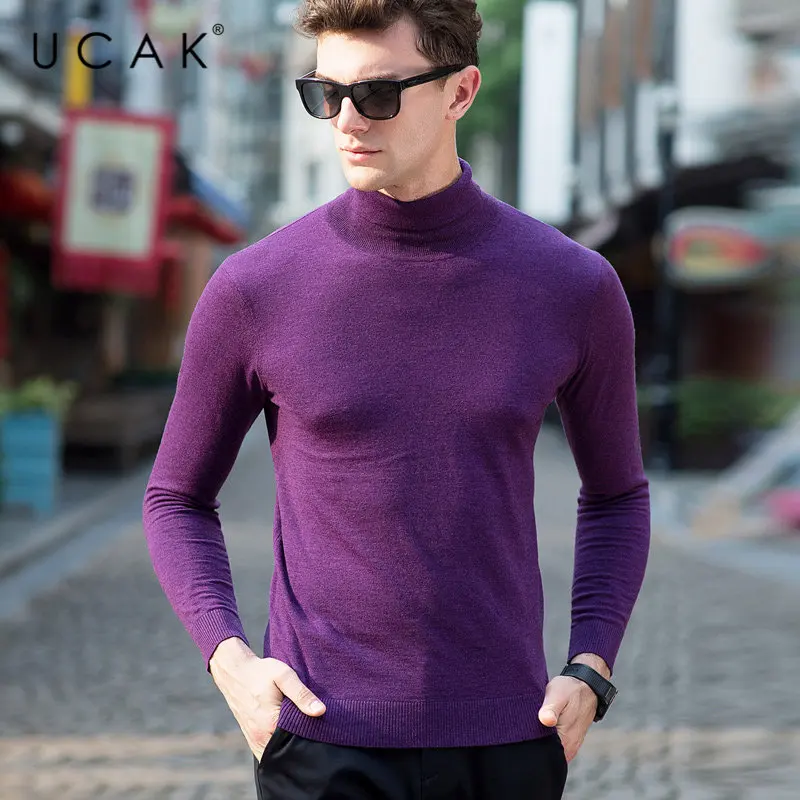 UCAK, брендовый мужской свитер, классический, Повседневный, Pull Homme, чистый мериносовый шерстяной пуловер для мужчин, Осень-зима, кашемировый свитер с высоким воротом, U3004