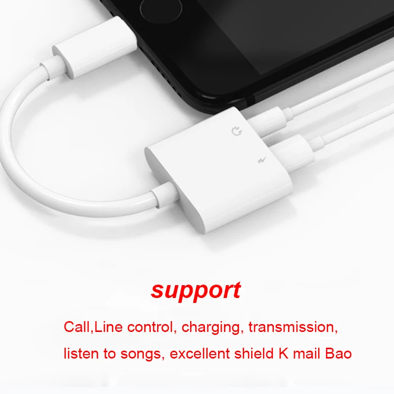 Original 2 in 1 3.5mm Jack Aux Audio Charger Adapter for iPhone X XS MAX XR Fast Charging Earphone Call Remote | Мобильные телефоны